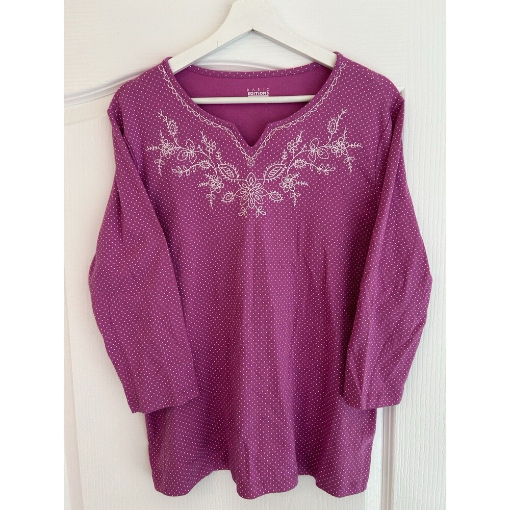 Vintage Women Basic Edition Tshirt Top Polka Dot Floral Grandma Cottage Y2K 00 L